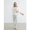 LCW DREAM Ekru Bisiklet Yaka Yılbaşı Temalı Kadın Pijama Takımı