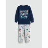 LCW Kids Lacivert Bisiklet Yaka Yılbaşı Temalı Erkek Çocuk Pijama Takımı