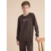 LCW Kids Kahverengi Bisiklet Yaka Erkek Çocuk Sweatshirt