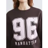 XSIDE Kahverengi Bisiklet Yaka Baskılı Oversize Kadın Sweatshirt
