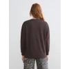 XSIDE Kahverengi Bisiklet Yaka Baskılı Oversize Kadın Sweatshirt