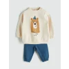 LCW baby Bej Ayı Baskılı Erkek Bebek Eşofman Takımı