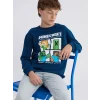 LCW Kids Petrol Bisiklet Yaka Minecraft Baskılı Erkek Çocuk Sweatshirt