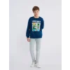 LCW Kids Petrol Bisiklet Yaka Minecraft Baskılı Erkek Çocuk Sweatshirt