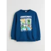 LCW Kids Petrol Bisiklet Yaka Minecraft Baskılı Erkek Çocuk Sweatshirt