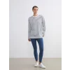 LCW Comfort Lacivert Bisiklet Yaka Çizgili Kadın Sweatshirt