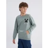 LCW Kids Yeşil Bisiklet Yaka Minecraft Baskılı Erkek Çocuk Sweatshirt