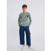 LCW Kids Yeşil Bisiklet Yaka Minecraft Baskılı Erkek Çocuk Sweatshirt