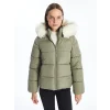 LCW Vision Haki Kadın Kapüşonlu Düz Şişme Mont
