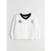 LCW Kids Ekru V Yaka Kız Çocuk Sweatshirt