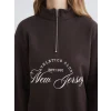 XSIDE Kahverengi New Jersey Baskılı Oversize Kadın Kalın Sweatshirt