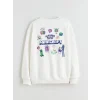 LCW Kids Beyaz Bisiklet Yaka Minecraft Baskılı Kız Çocuk Sweatshirt
