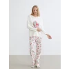 LCW DREAM Ekru Bisiklet Yaka Baskılı Kadın Pijama Takımı