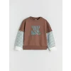 LCW Kids Kahverengi Bisiklet Yaka Kız Çocuk Sweatshirt