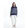 LCW Grace İndigo Bisiklet Yaka Çizgili Kadın Triko Kazak