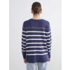 LCW Grace İndigo Bisiklet Yaka Çizgili Kadın Triko Kazak