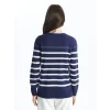 LCW Grace İndigo Bisiklet Yaka Çizgili Kadın Triko Kazak