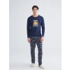 LC WAIKIKI Lacivert Standart Kalıp Garfield Baskılı Erkek Pijama Takımı