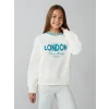 LCW Kids Ekru London Baskılı Kız Çocuk Kalın Sweatshirt