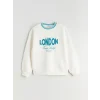 LCW Kids Ekru London Baskılı Kız Çocuk Kalın Sweatshirt