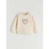 LCW baby Bej Kız Bebek Baskılı Sweatshirt ve Kadife Pantolon 2li