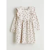 LCW Kids Ekru Bisiklet Yaka Çiçekli Kız Çocuk Elbise
