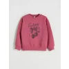 LCW Kids Pembe Bisiklet Yaka Kiraz Baskılı Kız Çocuk Sweatshirt