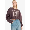 Defacto F8006AXBN549 Kahve Coool Crop Bisiklet Yaka Baskılı Kalın Sweatshirt