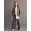 LCW Kids Haki Geniş Paça Gabardin Kız Çocuk Kargo Pantolon