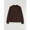 LCWAIKIKI Basic Kahverengi Bisiklet Yaka Taşlı Kadın Sweatshirt