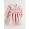 LCW Kids Pembe Bebe Yaka Kız Çocuk Kadife Elbise