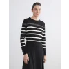 LCW Grace Siyah Bisiklet Yaka Çizgili Kadın Triko Kazak