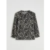 LCW Grace Siyah Bağlamalı Yaka Desenli Bluz