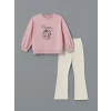 LCW Kids Pembe Bisiklet Yaka Kız Çocuk Sweatshirt ve Tayt