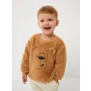 LCW baby Bej Bisiklet Yaka Uzun Kollu Nakış Detaylı Pelüş Erkek Bebek Sweatshirt