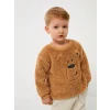 LCW baby Bej Bisiklet Yaka Uzun Kollu Nakış Detaylı Pelüş Erkek Bebek Sweatshirt