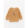 LCW baby Bej Bisiklet Yaka Uzun Kollu Nakış Detaylı Pelüş Erkek Bebek Sweatshirt