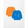 LCW baby Turuncu Baskılı Uzun Kollu Erkek Bebek Sweatshirt 2li