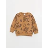 LCW baby Kahverengi Bisiklet Yaka Baskılı Erkek Bebek Sweatshirt ve Eşofman Alt 2li