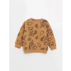 LCW baby Kahverengi Bisiklet Yaka Baskılı Erkek Bebek Sweatshirt ve Eşofman Alt 2li