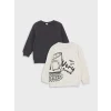 LCW baby Ekru Baskılı Uzun Kollu Erkek Bebek Sweatshirt 2li
