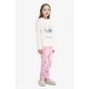 Defacto F7356A8ER105 Ekru Kız Çocuk Disney Lilo & Stitch Pijama Takımı Uzun Kollu Üst Uzun Alt