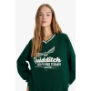 Defacto F9013AXGN516 Yeşil Coool Harry Potter Oversize Geniş Kalıp V Yaka Sweatshirt