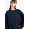 Defacto A4177AXNV146 Lacivert Coool Oversize Geniş Kalıp Bisiklet Yaka Basic Düz Sweatshirt