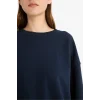 Defacto A4177AXNV146 Lacivert Coool Oversize Geniş Kalıp Bisiklet Yaka Basic Düz Sweatshirt