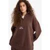 Defacto Y2649AZBN258 Kahve Oversize Geniş Kalıp Dik Yaka Fermuarlı Baskılı Polar Sweatshirt