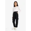 Defacto E6928A8BK81 Siyah Kız Çocuk Beli Lastikli Kargo Jogger Eşofman Altı