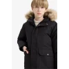 Defacto C8783A8BK27 Siyah Erkek Çocuk Parka Mont Çıkarılabilir Suni Kürk Yaka Kapüşonlu Pelüş Astar