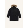 Defacto C8783A8BK27 Siyah Erkek Çocuk Parka Mont Çıkarılabilir Suni Kürk Yaka Kapüşonlu Pelüş Astar