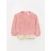 LCW baby Pembe Bisiklet Yaka Pelüş Kız Bebek Sweatshirt ve Tayt Pantolon 2li Takım